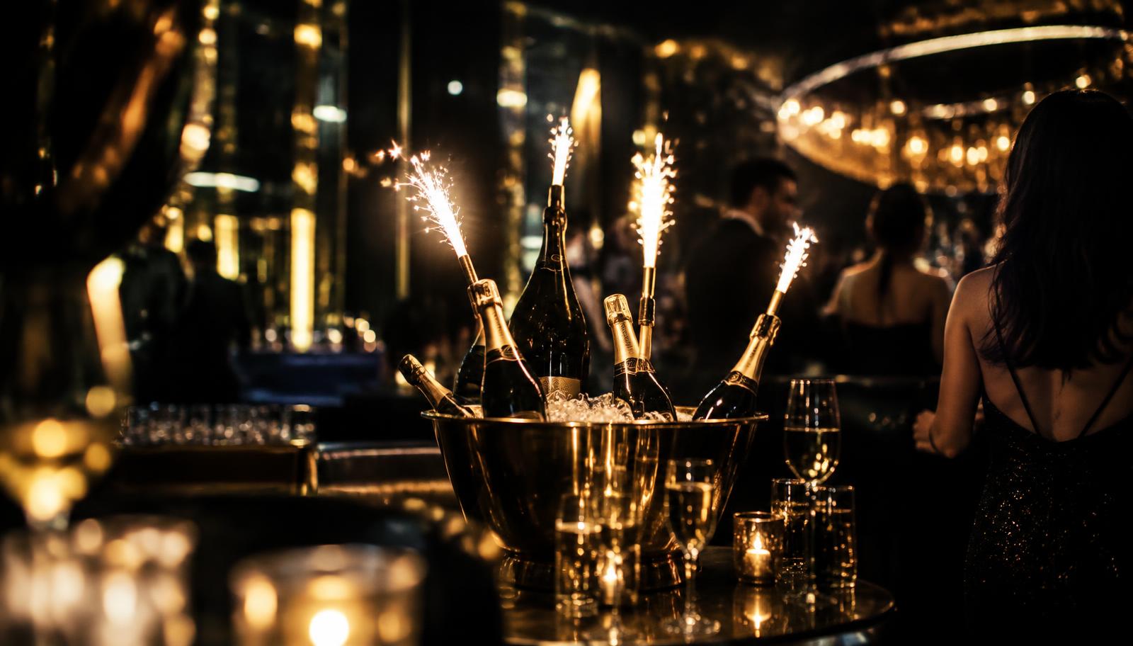 Champagne bottles with sparklers at Dluxe